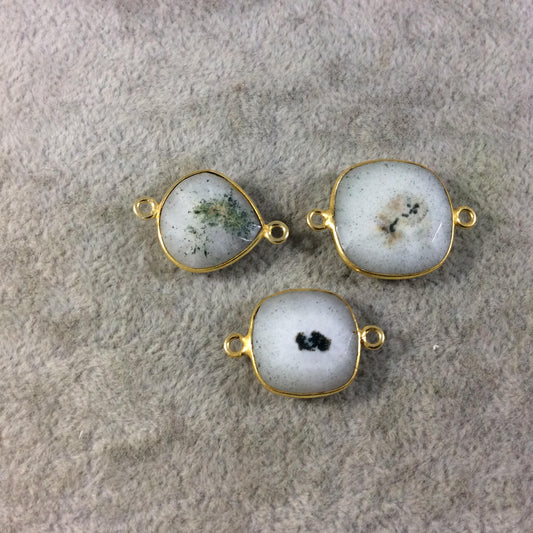 Jeweler's Lot Gold Plated Faceted Natural White/Green Solar Quartz Assorted Shape Bezel Connectors "SQ1C" ~ 15mm - 18mm Long - Sold As Shown