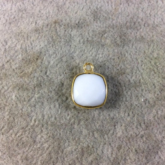 Gold Plated Faceted White Hydro (Lab Created) Chalcedony Square Shaped Bezel Pendant - Measuring 12mm x 12mm - Sold Individually