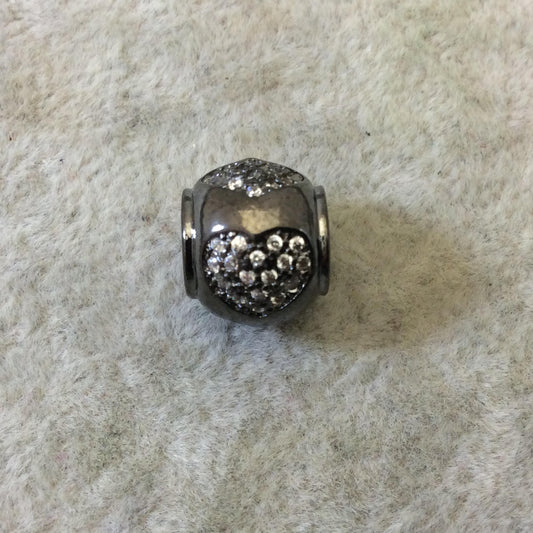 Gunmetal Plated CZ Cubic Zirconia Inlaid Rolled Edge Urn Shaped Bead W White CZ Hearts - ~ 9mm x 10mm, - Sold Individually, Random
