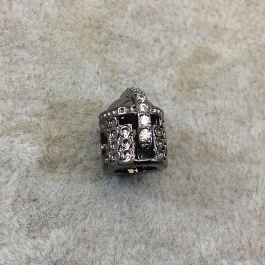 Gunmetal Plated CZ Cubic Zirconia Inlaid Medieval Warrior Helmet Shaped Bead With White CZ - ~ 8mm x 11mm, - Sold Individually, Random