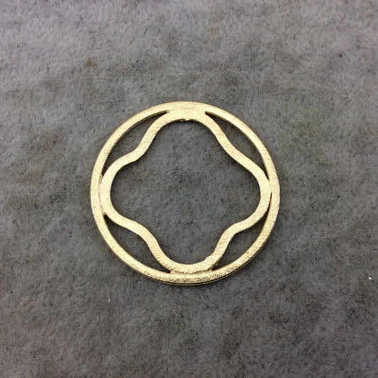 34mm Gold Brushed Finish Circular Quatrefoil Shaped Plated Copper Components - Sold in Pre-Counted Bulk Packs of 10 Pieces - (073-GD)