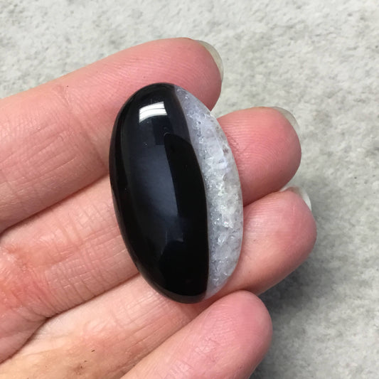 Natural Black Sardonyx Oblong Oval Shaped Flat Back Cabochon "B-3" - Measuring 21mm x 36mm, 6mm Dome Height - Natural High Quality Gemstone