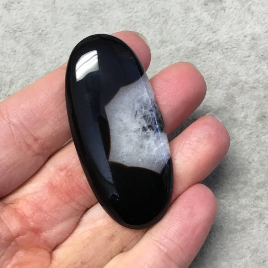 Natural Black Sardonyx Oblong Oval Shaped Flat Back Cabochon "B-7" - Measuring 27mm x 57mm, 5mm Dome Height - Natural High Quality Gemstone