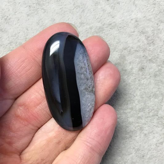 Natural Black Sardonyx Oblong Oval Shaped Flat Back Cabochon "B-9" - Measuring 24mm x 47mm, 6mm Dome Height - Natural High Quality Gemstone