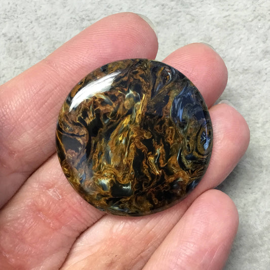 OOAK Natural Namibian Pietersite Round/Coin Shaped Flat Back Cabochon "1"- Measuring 35mm Dia., 5mm Dome Height - High Quality Gemstone