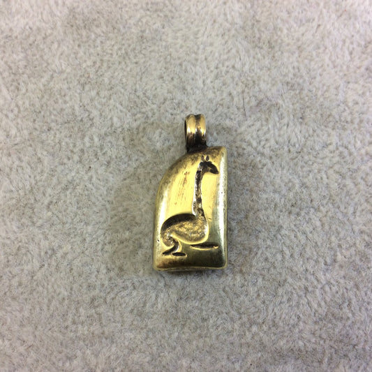 13mm x 22mm Oxidized Gold Plated Rustic Cast Resting Giraffe Icon Copper Sail Shaped Pendant w/ Attached Ring - Sold Individually (K-75)