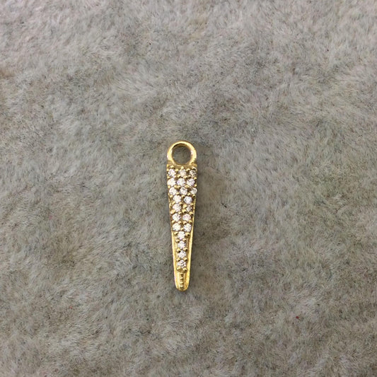 Tiny Gold Finish Spike/Arrow Shaped CZ Cubic Zirconia Inlaid Plated Copper Pendant Component - Measuring 3mm x 15mm - Sold Individually