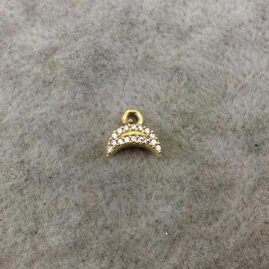 Tiny Gold Finish Crescent Moon Shaped CZ Cubic Zirconia Inlaid Plated Copper Pendant Component - Measuring 5mm x 8mm - Sold Individually