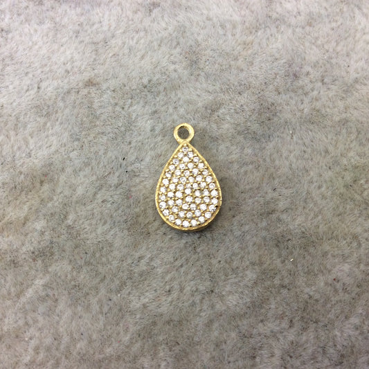 Tiny Gold Finish Teardrop Shaped CZ Cubic Zirconia Inlaid Plated Copper Pendant Component - Measuring 8mm x 12mm - Sold Individually