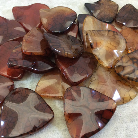Natural Orange/Red Dragon Vein Agate Wavy Triangle Beads - - Measures 40mm x 40mm, Approximately - Sold Individually, Chosen at Random