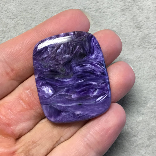 OOAK Natural Purple Charoite Rectangle Shaped Flat Back Cabochon "12" - Measuring 33mm x 40mm, 5mm Dome Height - High Quality Gemstone Cab