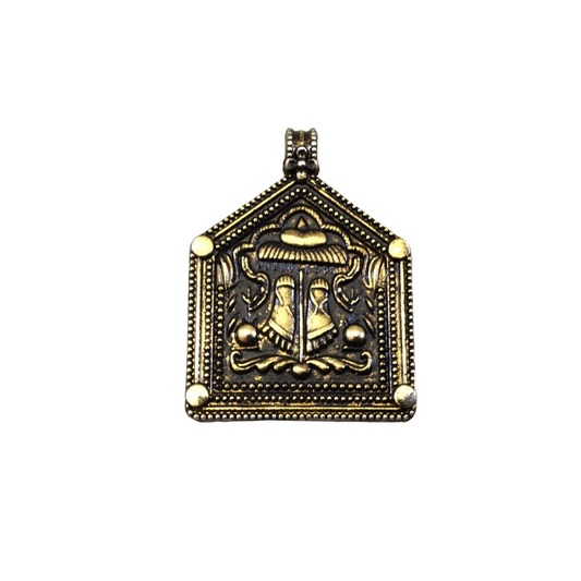1.5" Oxidized Brass Detailed Footprint of God House/Pentagon Shape Pendant with Attached Bail - ~ 29mm x 32mm, Approx. - Sold Individually