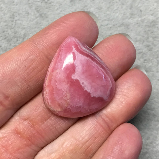 OOAK AAA Rhodochrosite Pear/Teardrop Shaped Flat Back Cabochon "23" - Measuring 27mm x 29mm, 7mm Dome Height - Natural High Quality Gemstone