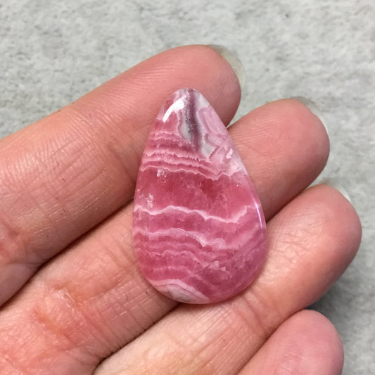 OOAK AAA Rhodochrosite Pear/Teardrop Shaped Flat Back Cabochon "25" - Measuring 21mm x 34mm, 4mm Dome Height - Natural High Quality Gemstone