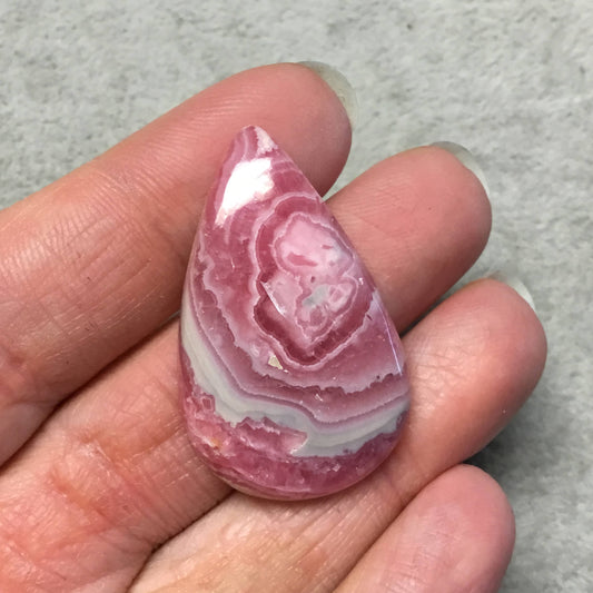 OOAK AAA Rhodochrosite Pear/Teardrop Shaped Flat Back Cabochon "28" - Measuring 24mm x 39mm, 5mm Dome Height - Natural High Quality Gemstone