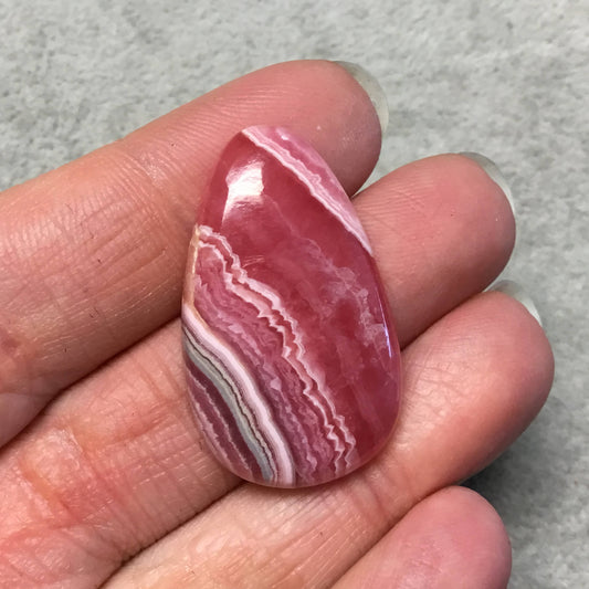 OOAK AAA Rhodochrosite Egg/Teardrop Shaped Flat Back Cabochon "31" - Measuring 21mm x 35mm, 5mm Dome Height - Natural High Quality Gemstone