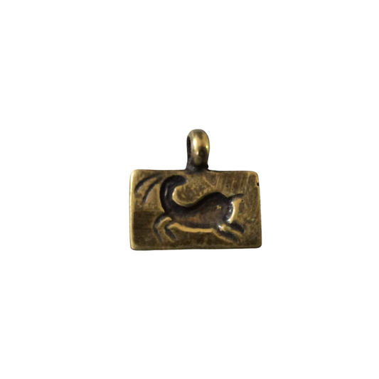 10mm x 14mm Oxidized Gold Plated Rustic Cast Leaping Gazelle Icon Copper Rectangle Shape Pendant W Attached Ring - Sold Individually (K-95)