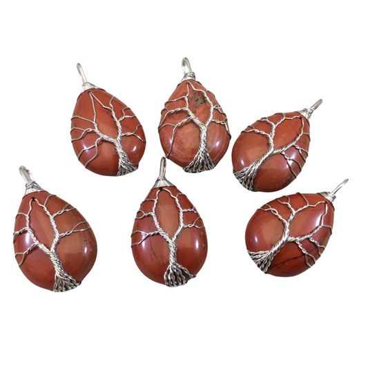 1.5" Silver Plated Copper Wire Wrapped Tree Focal Pendant with Red Jasper Stone - Measures 25mm x 30mm - Sold Individually, Chosen at Random