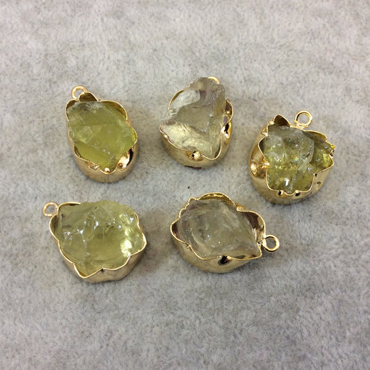 Gold Finish Large Raw Nugget Genuine Lemon Quartz Wavy Bezel Pendant - ~ 20mm - 24mm Long - Sold Individually, Selected Randomly