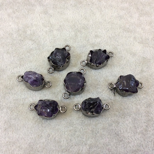 Gunmetal Finish Small Raw Nugget Genuine Dark Amethyst Wavy Bezel Connector - ~ 13mm - 15mm Long - Sold Individually, Selected Randomly