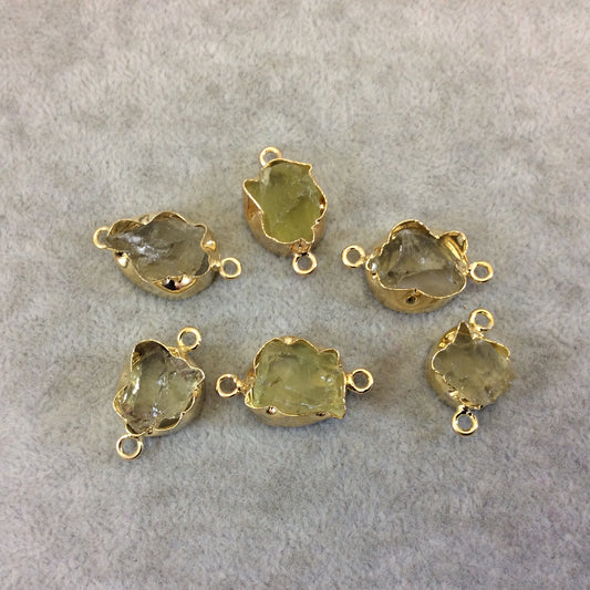 Gold Finish Small Raw Nugget Genuine Lemon Quartz Wavy Bezel Connector - ~ 12mm - 16mm Long - Sold Individually, Selected Randomly