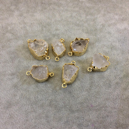 Gold Finish Medium Raw Nugget Genuine Mixed White Quartz Wavy Bezel Connector - ~ 16mm - 20mm Long - Sold Individually, Selected Randomly