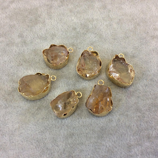 Gold Finish Medium Raw Nugget Genuine Citrine Quartz Wavy Bezel Pendant - ~ 16mm - 20mm Long - Sold Individually, Selected Randomly