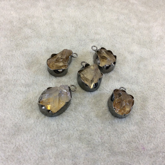 Gunmetal Finish Small Raw Nugget Genuine Citrine Quartz Wavy Bezel Pendant - ~ 13mm - 18mm Long - Sold Individually, Selected Randomly