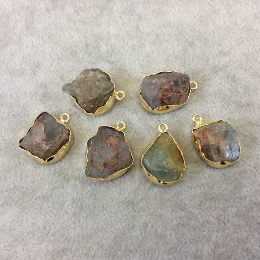 Gold Finish Medium Raw Nugget Genuine Moss Aquamarine Wavy Bezel Pendant - ~ 16mm - 20mm Long - Sold Individually, Selected Randomly