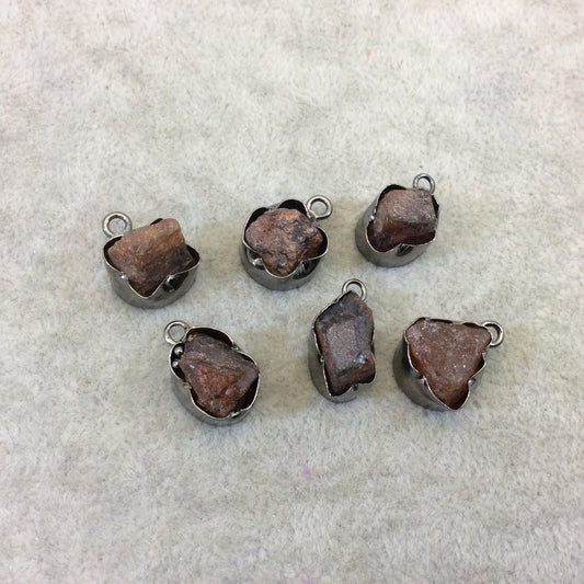 Gunmetal Finish Small Raw Nugget Genuine Hessonite Garnet Wavy Bezel Pendant ~ 12mm - 16mm Long - Sold Individually, Selected Randomly