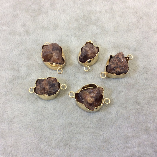 Gold Finish Medium Raw Nugget Genuine Hessonite Garnet Wavy Bezel Connector - ~ 16mm - 20mm Long - Sold Individually, Selected Randomly