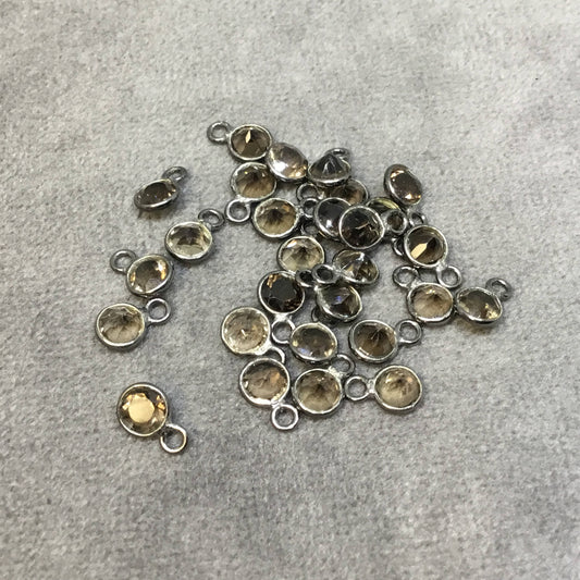 BULK PACK of Six (6) Gunmetal Sterling Silver Pointed/Cut Stone Faceted Round/Coin Shaped Smoky Quartz Bezel Pendants - Measuring 4mm x 4mm