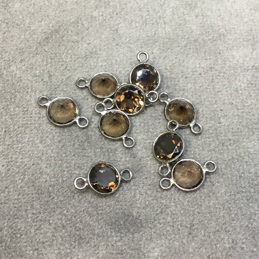 BULK PACK of Six (6) Gunmetal Sterling Silver Pointed/Cut Stone Faceted Round/Coin Shaped Smoky Quartz Bezel Connectors - Measuring 6 x 6mm