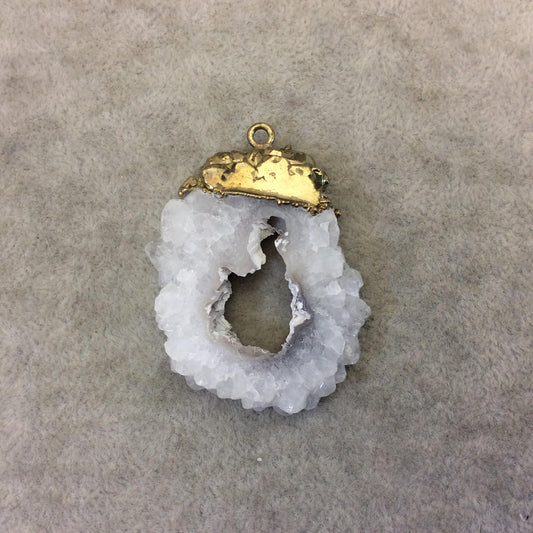 OOAK Rustic Brass Electroplated White/Green Druzy Solar Quartz Freeform Focal Pendant "SQP-3"- Measuring 38mm x 40mm Approximately