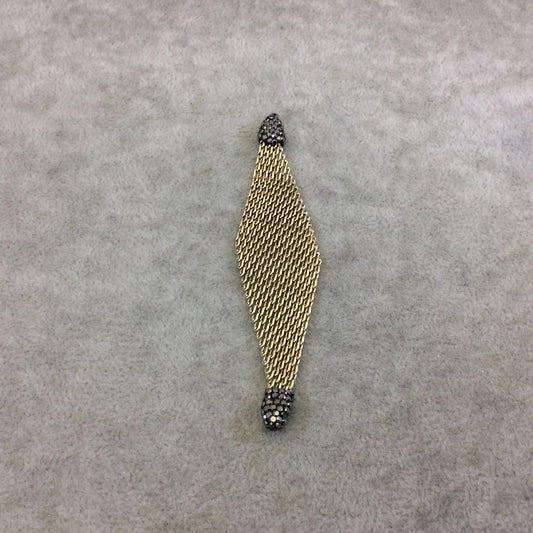 4" Pave Rhinestone Encrusted Gold Mesh Diamond Shaped Pendant with Gray/Gunmetal Rhinestones - Measuring 23mm x 97mm, Approx. Sold Per Each