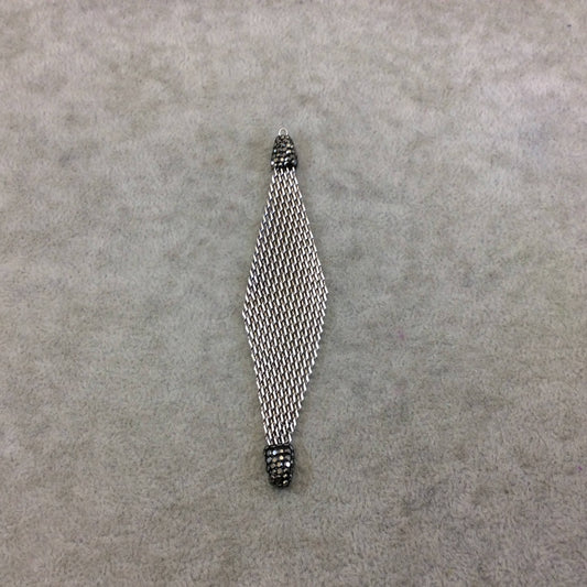 4" Pave Rhinestone Encrusted Silver Mesh Diamond Shaped Pendant W Gray/Gunmetal Rhinestones - Measuring 23mm x 97mm, Approx. Sold Per Each