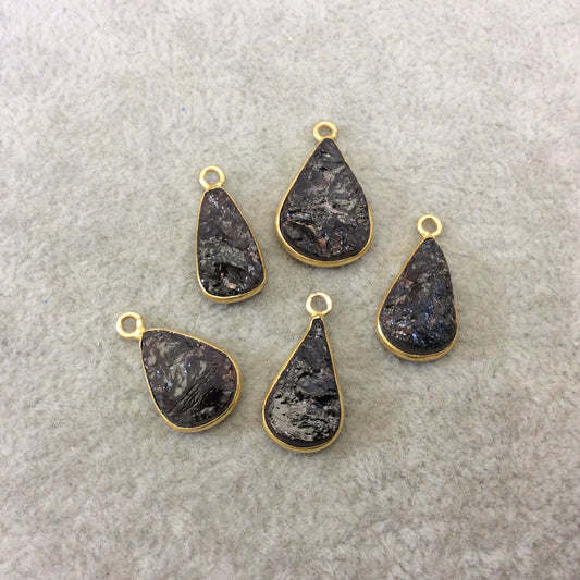 Jeweler's Lot OOAK Gold Plated Dark Natural Raw Garnet Five Flat Back Assorted Free Form Copper Bezel Pendants "RG11" 14-17mm - As Shown!