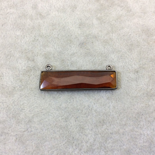 Gunmetal Plated Faceted Root Beer Quartz (Hydro) Rectangle/Bar Shaped Bezel Connector ~ 10mm x 40mm - Sold Individually, Chosen Randomly