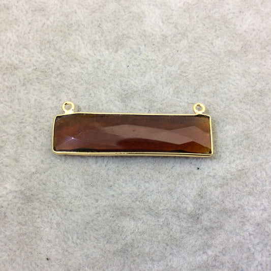 Gold Plated Faceted Root Beer Quartz (Hydro) Rectangle/Bar Shaped Bezel Connector ~ 10mm x 40mm - Sold Individually, Chosen Randomly