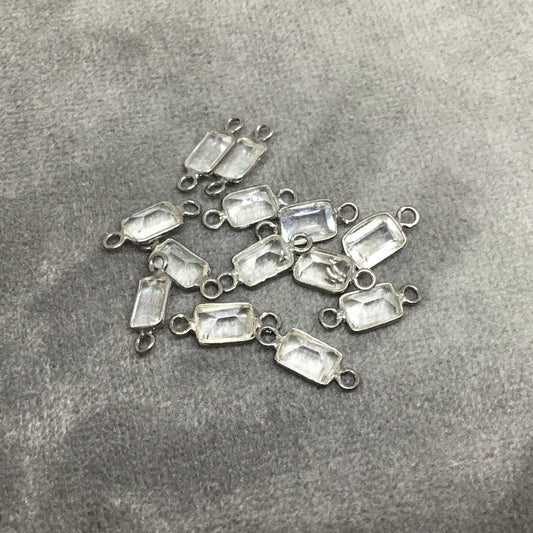 BULK PACK of Six (6) Gunmetal Sterling Silver Pointed/Cut Stone Faceted Rectangle Shaped Clear Quartz Bezel Connectors - Measuring 4mm x 6mm