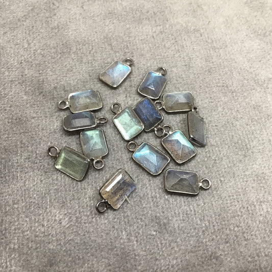 Labradorite Bezel | Gunmetal Sterling Silver Pointed/Cut Stone Faceted Rectangle Shaped Pendants - Meas 5mm x 7mm - BULK PACK of Six (6)