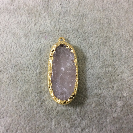 Jeweler's Lot of One Gold Electroformed Natural Rough Rose Quartz Freeform Pendant "RQE04"- ~ 15mm x 30mm - Quality Raw Gemstone