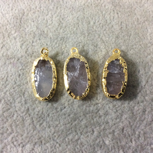 Jeweler's Lot of Three Gold Electroformed Natural Rough Rose Quartz Freeform Pendants "RQE20"- ~ 18mm - 19mm Long - Quality Raw Gemstone
