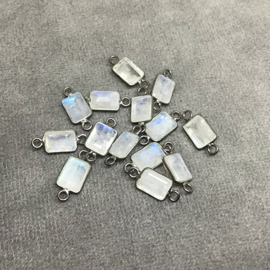 BULK PACK of Six (6) Gunmetal Sterling Silver Pointed/Cut Stone Faceted Rectangle Shaped Moonstone Bezel Connectors - Measuring 5mm x 7mm