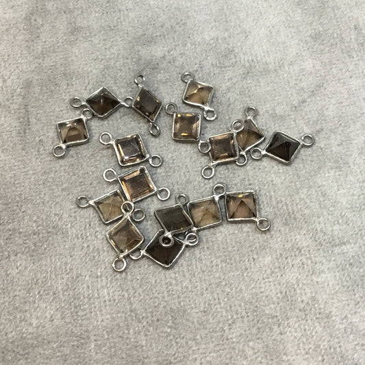 BULK PACK of Six (6) Gunmetal Sterling Silver Pointed/Cut Stone Faceted Diamond Shaped Smoky Quartz Bezel Connectors - Measuring 5mm x 5mm