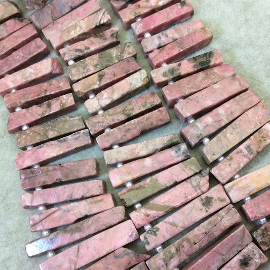 Natural Graduated Dendritic Rhodonite Rectangle/Stick Shaped Beads with 1mm Holes - Sold by 16.5" Strands (~45 Beads) - ~8mm x 15-48mm Wide