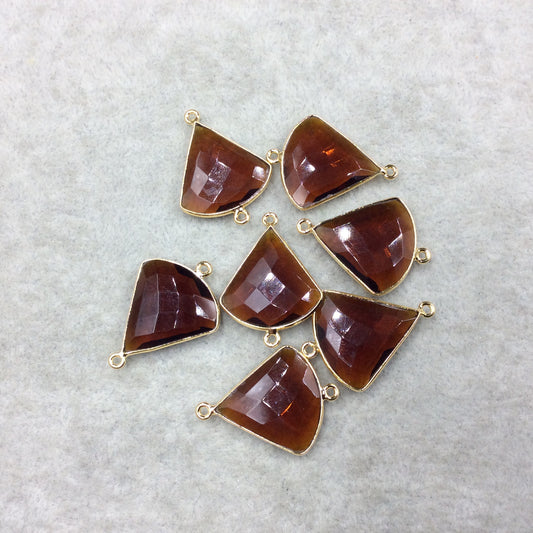 Gold Plated Faceted Natural Hydro Root Beer Quartz Fan Shape Bezel Connector - Measures ~ 20-22mm x 20-22mm - Sold Individually, At Random