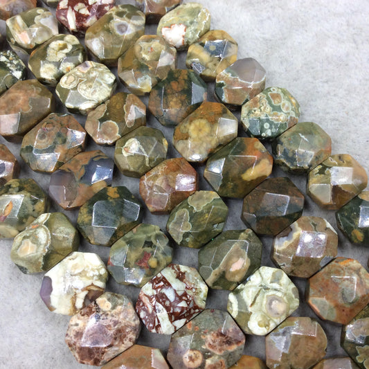 10mm x 14mm High Quality Natural Rhyolite Faceted Flat Octagon Shaped Beads with 1mm Holes - Sold by 7.5" Half Strands (16 Beads)