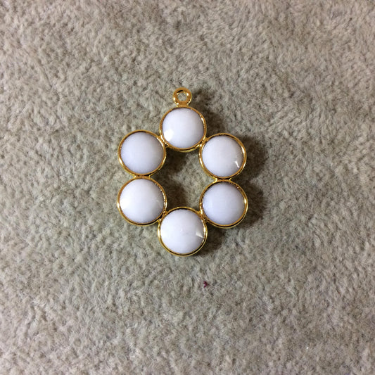 26mm Gold Finish Faceted Natural White Onyx 6 Petal (8mm) Flower Shaped Plated Copper Bezel Pendant - Sold Individually, Random