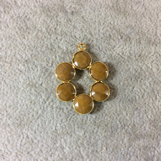 26mm Gold Finish Faceted Natural Honey Jasper 6 Petal (8mm) Flower Shaped Plated Copper Bezel Pendant - Sold Individually, Random